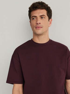 Burgundy Reserved Boxy Men's T-shirts | LNSY-81063