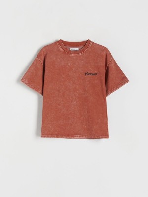 Burgundy Reserved Oversized T-wash Effect Boys' T-shirts | SGAQ-12058