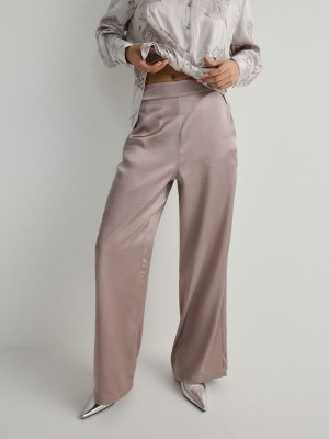 Coffee Reserved Viscose Rich Wide Leg Women's Trousers | SCFR-42195