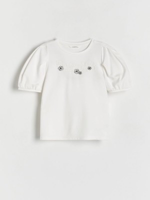 Cream Reserved Appliqué Girls' T-shirts | EXPW-54289