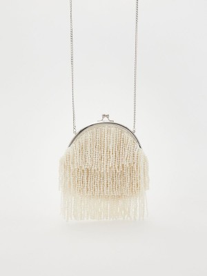 Cream Reserved Beaded Mini Women's Bags | LHNU-83504