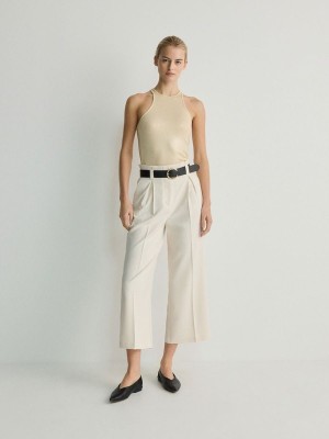 Cream Reserved Belt Women's Trousers | NSAY-64218