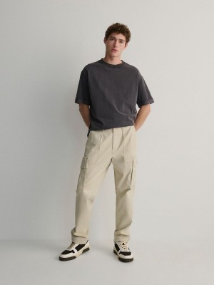 Cream Reserved Cargo Men's Trousers | BNOG-39172