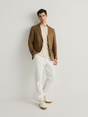 Cream Reserved Chino Slim Men's Trousers | SBHE-47659