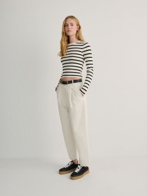 Cream Reserved Chino With Women's Trousers | YPST-34871