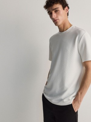 Cream Reserved Comfort Fit T-viscose Blend Men's T-shirts | QEKJ-46513