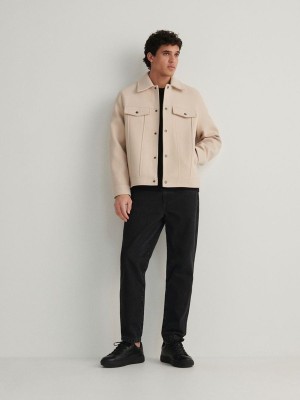 Cream Reserved Cropped Duffel Men's Jackets | AOPI-92183