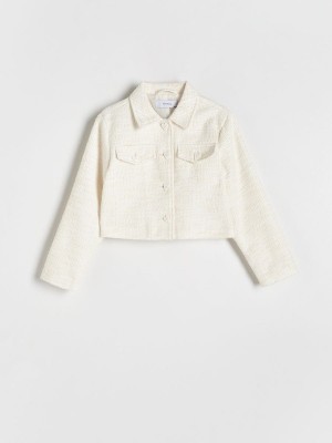 Cream Reserved Cropped Tweed Girls' Jackets | KNXC-85296