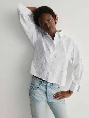 Cream Reserved Cropped Women's Shirts | NKPD-70382