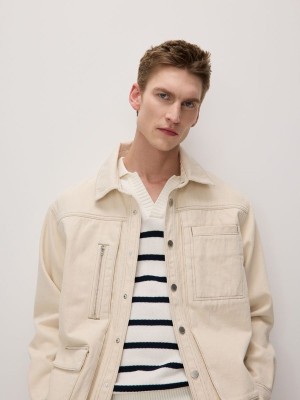 Cream Reserved Denim Shacket Men's Jackets | AYNS-69285