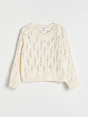 Cream Reserved Distressed Girls' Sweaters | GZST-96073