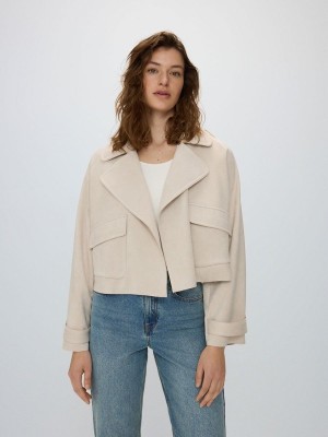 Cream Reserved Faux Suede Women's Jackets | IQMK-96487