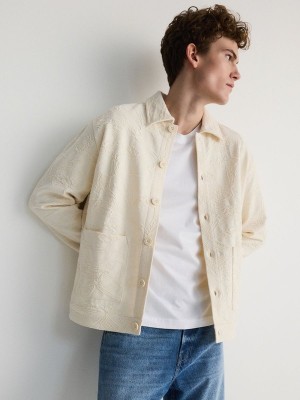 Cream Reserved Jacquard Shacket Men's Jackets | IWTD-35192