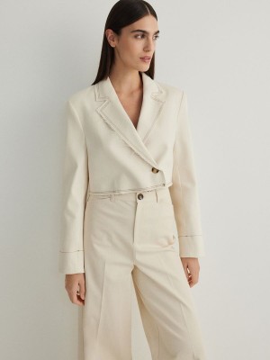 Cream Reserved Metallic Women's Blazers | EYFP-45372