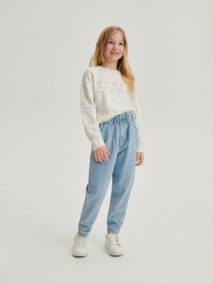 Cream Reserved Openwork Girls' Sweaters | UCFM-25946