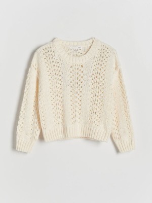 Cream Reserved Openwork Girls' Sweaters | SWUB-90835