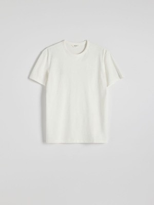 Cream Reserved Plain Boxy Men's T-shirts | SJQO-10863