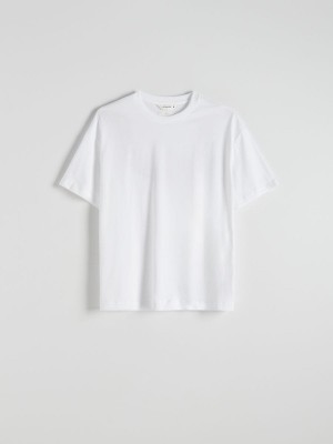 Cream Reserved Plain Boxy Men's T-shirts | SXBZ-10384