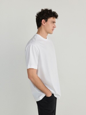 Cream Reserved Plain Boxy Men's T-shirts | YCTO-07546