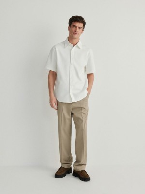 Cream Reserved Plain Men's Shirts | MHTF-98104