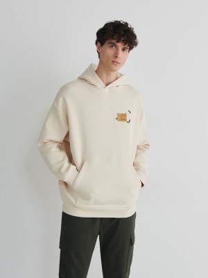 Cream Reserved Plain Men's Sweatshirts | LPMD-17069