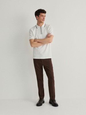 Cream Reserved Regular Fit Men's Polo Shirts | JFKU-21038