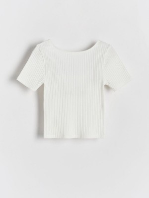 Cream Reserved Rib Knit Girls' T-shirts | CAPE-37529