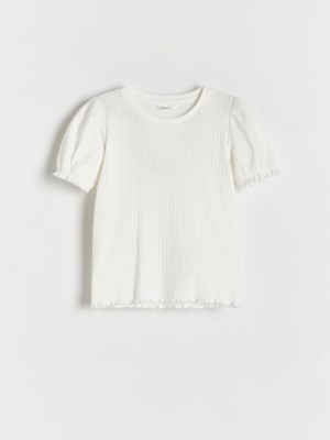 Cream Reserved Rib Knit Girls' T-shirts | RPGI-60473