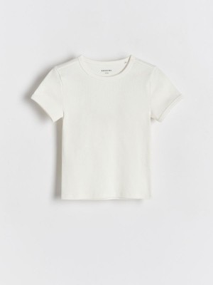 Cream Reserved Ribbed Cotton Girls' T-shirts | GDHO-54798