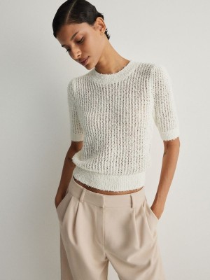 Cream Reserved Structural Knit Women's Sweaters | WNQH-80947