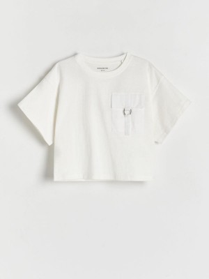 Cream Reserved T-a Pocket Girls' T-shirts | OJWB-86571