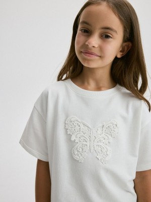 Cream Reserved T-patch Girls' T-shirts | XPUZ-27049