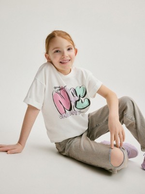 Cream Reserved T-print Girls' T-shirts | UJEN-89605