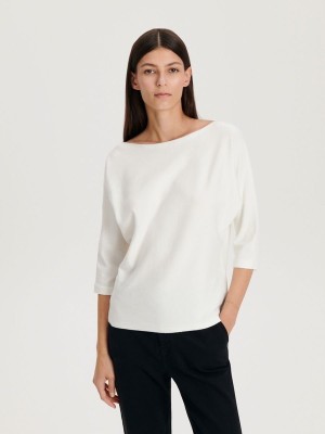 Cream Reserved Viscose Rich Top Women's Sweaters | FEZH-15392