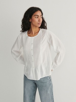 Cream Reserved Viscose Women's Shirts | ZFPR-73018