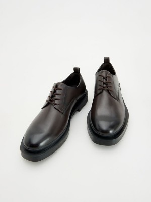 Dark Brown Reserved Leather Derby Men's Shoes | GLZT-95816