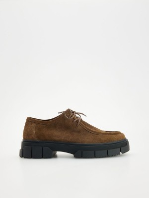 Dark Brown Reserved Leather Men's Shoes | MAFT-10453