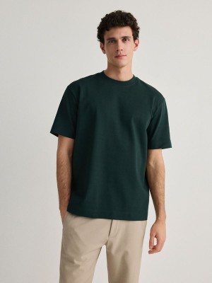 Dark Green Reserved Boxy Men's T-shirts | LTGH-18632