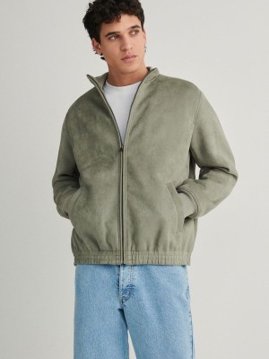 Dark Green Reserved Stand Up Collar Men's Jackets | WVPL-34718