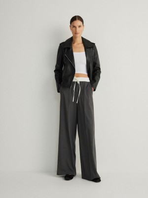 Dark Grey Reserved Contrast Insert Women's Trousers | YCJX-60352