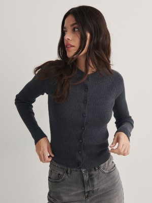 Dark Grey Reserved Cotton Blend Cardigan Women's Sweaters | MHPG-27914