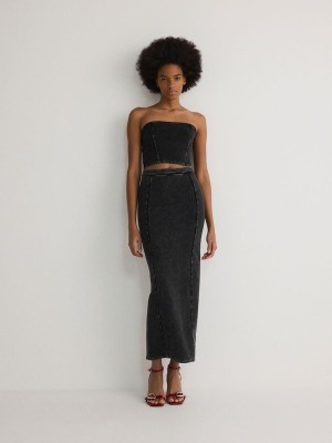 Dark Grey Reserved Jersey Midi Women's Skirts | PUZR-48957