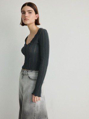 Dark Grey Reserved Jumper In Textured Knit Women's Sweaters | WKFQ-49780