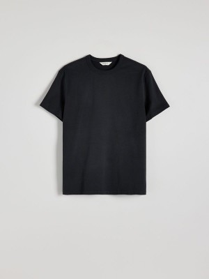 Dark Grey Reserved Plain Boxy Men's T-shirts | DHXI-02159