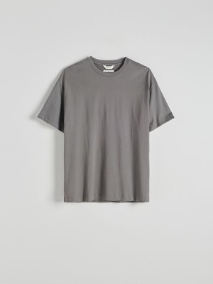 Dark Grey Reserved Plain Boxy Men's T-shirts | TZEU-67524