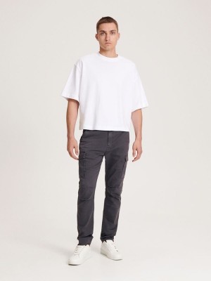 Dark Grey Reserved Slim Cargo Men's Trousers | VINL-76285