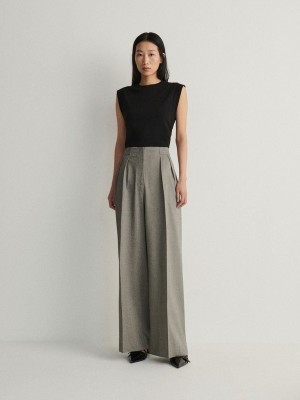 Dark Grey Reserved Wide Leg Women's Trousers | MDOZ-58697