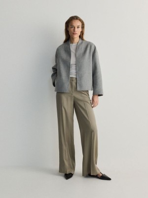 Dark Grey Reserved Wool Blend Women's Jackets | SMUB-08795