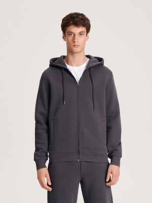 Dark Grey Reserved Zip Up Men's Sweatshirts | OYAS-05782