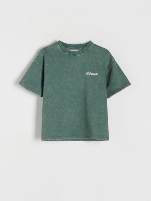 Dark Turquoise Reserved Oversized T-wash Effect Boys' T-shirts | MTFG-54168